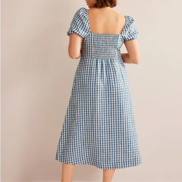 Boden Square Neck Linen Midi Dress in Delphinium Blue Gingham Size 10 NWT - Picture 4 of 7